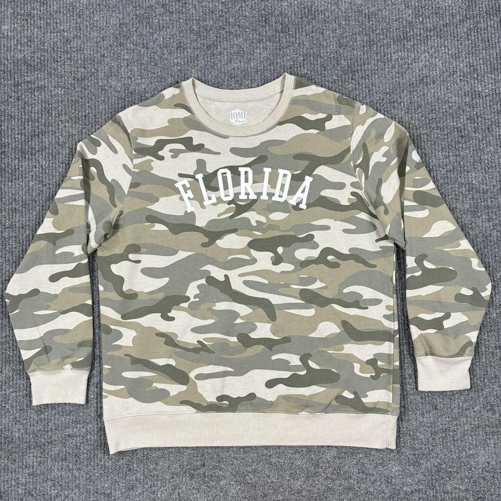Home Free Sweatshirt Womens 2X Green Camo Florida Fleece Pullover Crew Neck